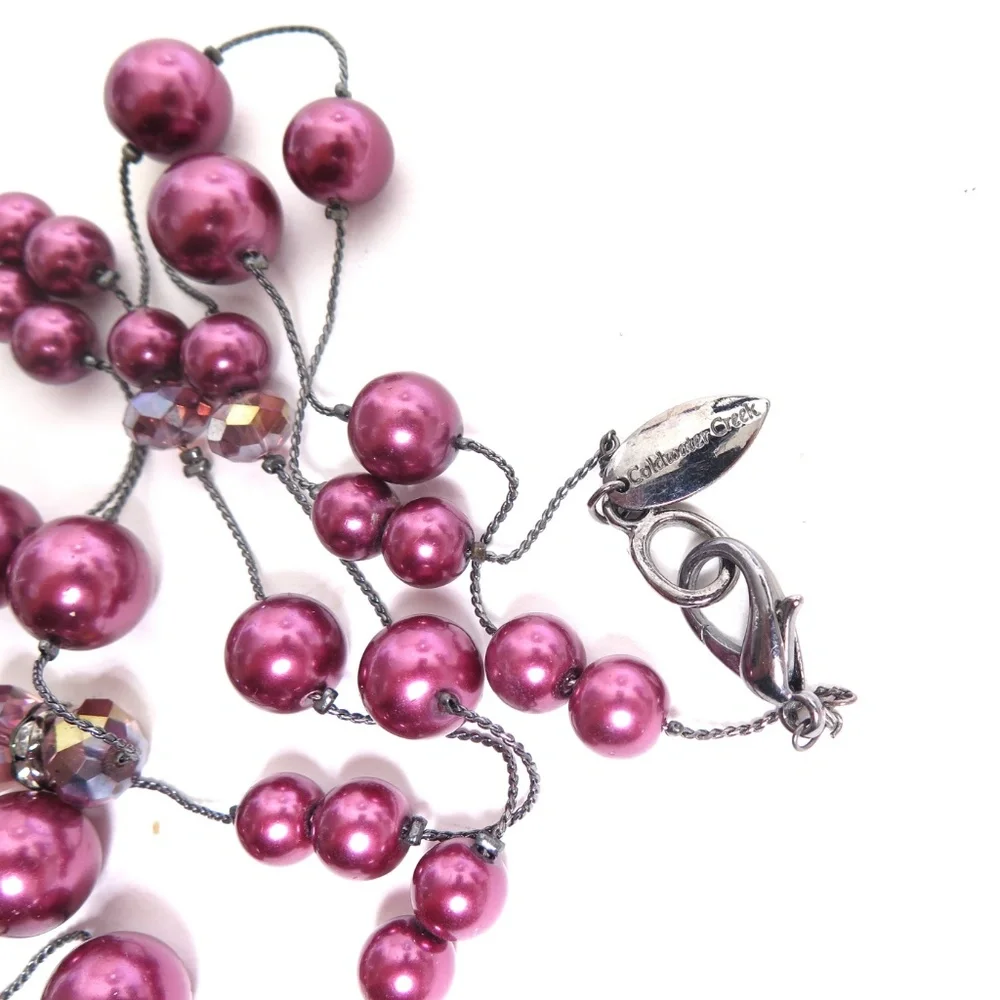 Coldwater Creek‎ Plum Purple Faux Pearl and Crystal Long Strand Necklace 36in
